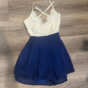 Elegant Lace Top Navy Blue Kids Dress